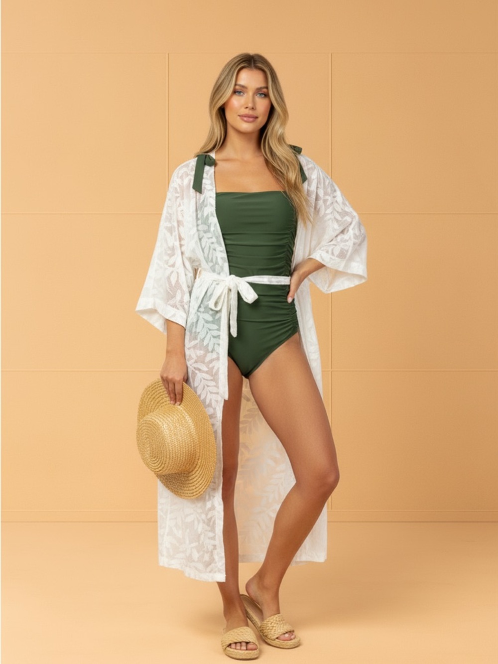 Tummy Control Green Ruched Monokini Bathing Suits - Picture 6 of 13